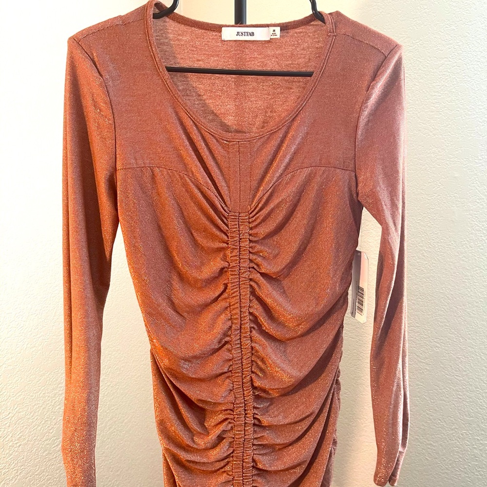 Just fab rose and silver ruched dress